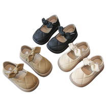 Childrens leather shoes with soft soles and wear-resistant new baby girl shallow mouth shoes with bows skin-friendly and soft girls princess shoes