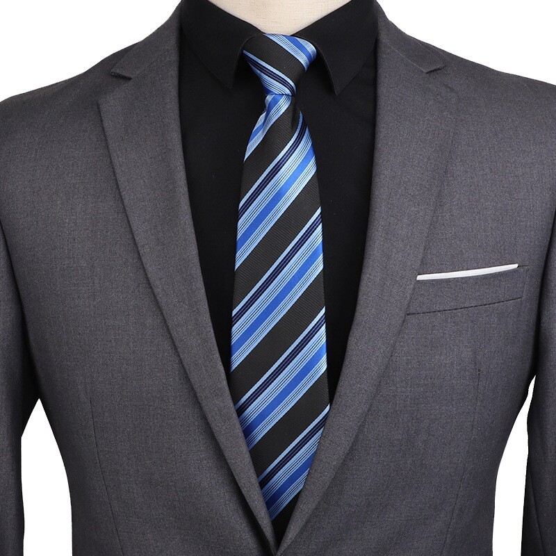 男性用ストライプ柄フォーマルネクタイ、ビジネスカジュアル、7cm幅、韓国スタイル、高品質、新郎、学生、ファッショナブル、レトロ、パープルブルー。