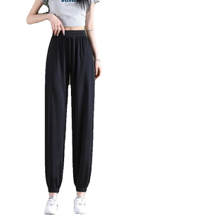 300斤胖mm大码冰丝运动裤女宽松夏季薄款休闲哈伦束脚防蚊灯笼裤