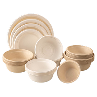 一次性餐具即弃纸碗甘蔗纸浆碗筷套装家用圆盘碟子商用可降解餐盘