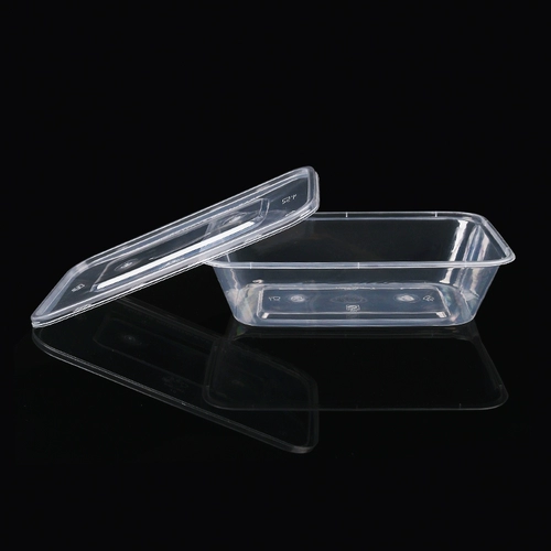 Одноразовая ланч -коробка прямоугольная круговая бочка пластиковая пластиковая вынос на фаст -фуд Упаковочная коробка с пищевой печи с крышкой