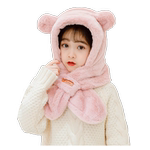 冬天儿童小熊帽子围巾一体冬季新款男童女童宝宝加厚毛绒围脖防风