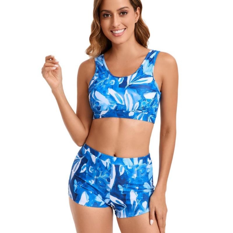 Amazon Fashion Sports New Style Tank Top Boxer Shorts Digital Print Multi-Color Split Tight-Fitting European and American Style Swimsuit for Women
