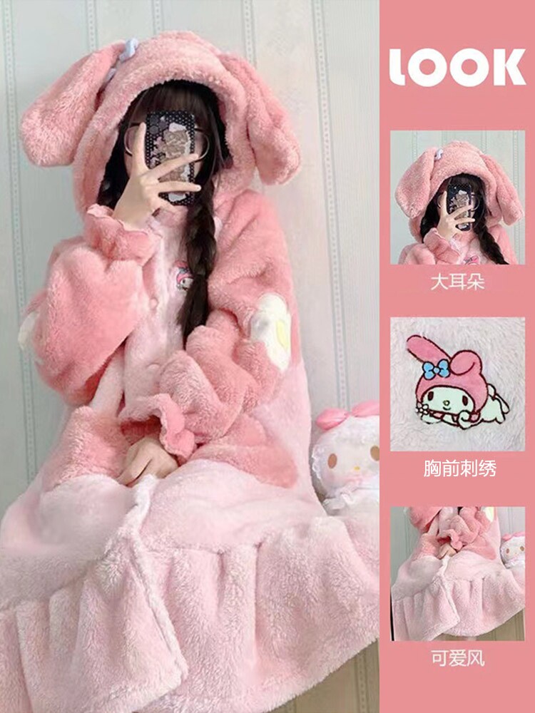 CORAL VELVET PAJAMAS WOMENS AUTUMN WINTER 2024 NEW FLEECE PADDED NIGHTDRESS PAJAMA ROBE LOUNGEWEAR SET WARM VELVET