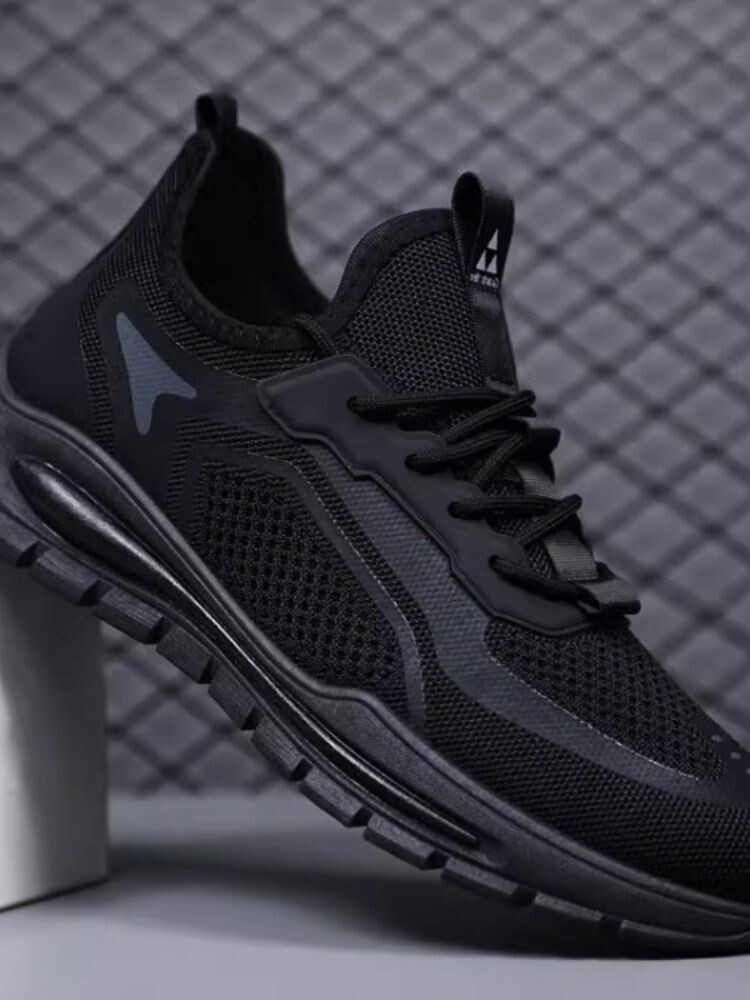 Autumn Black Breathable Safety Sports Casual Men's Work Mesh Anti-Odor Trendy Shoes Non-Slip Fly-Knit_voghion.com
