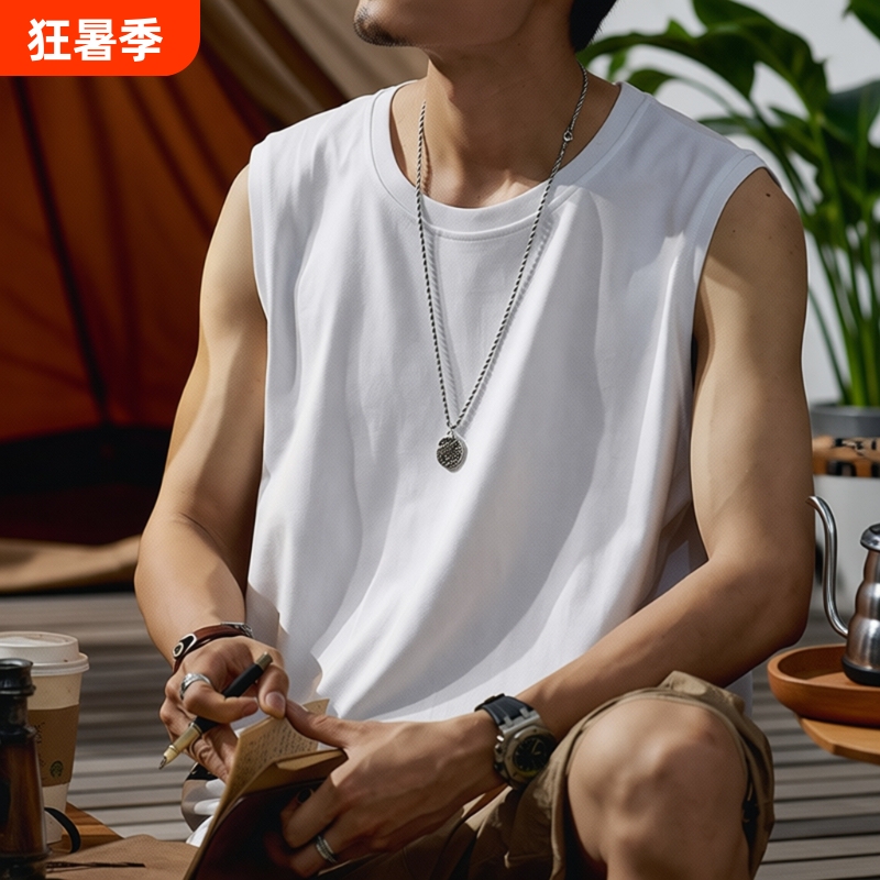 American-Style Heavyweight Pure Cotton Vest for Men, Summer Sleeveless T-Shirt for Outdoor Wear, Fitness Sports Tank Top, Ribbed White and Black American-Style Heavyweight Pure Cotton Vest for Men, Summer Sleeveless T-Shirt for Outdoor Wear, Fitness Sports Tank Top, Ribbed White and Black