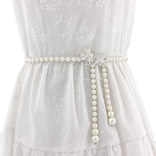 女蝴蝶结连衣裙珍珠腰链女士时尚装饰细腰带九款一件代发松紧手工