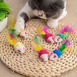 Feather Mouse Cat Toy Artificial Stuffed Color Feather Teaser Mouse Cat Self-Entertainment Toy Hot Interactive