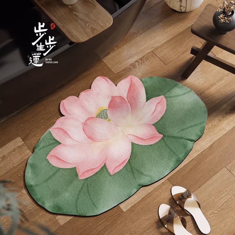 Diatom mud bathroom mat new Chinese lotus absorbent quick-drying foot mat special-shaped bathroom door wear-resistant carpet