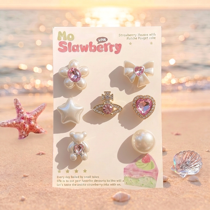 26 Years of Popular Cartoon Clog Shoe Decorations, Detachable Handmade Jibbitz 3D Pearl Bow Bear