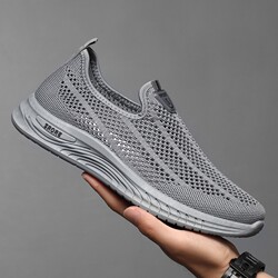 Mesh Breathable Shoes Men's Summer Thin Hollow Slip-ons Casual Fly Woven Mesh Light Sports Shoes Cloth Shoes