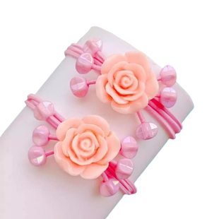 玫瑰彩色头绳小女孩不伤发弹力好女童发圈橡皮筋发饰花朵头饰发绳