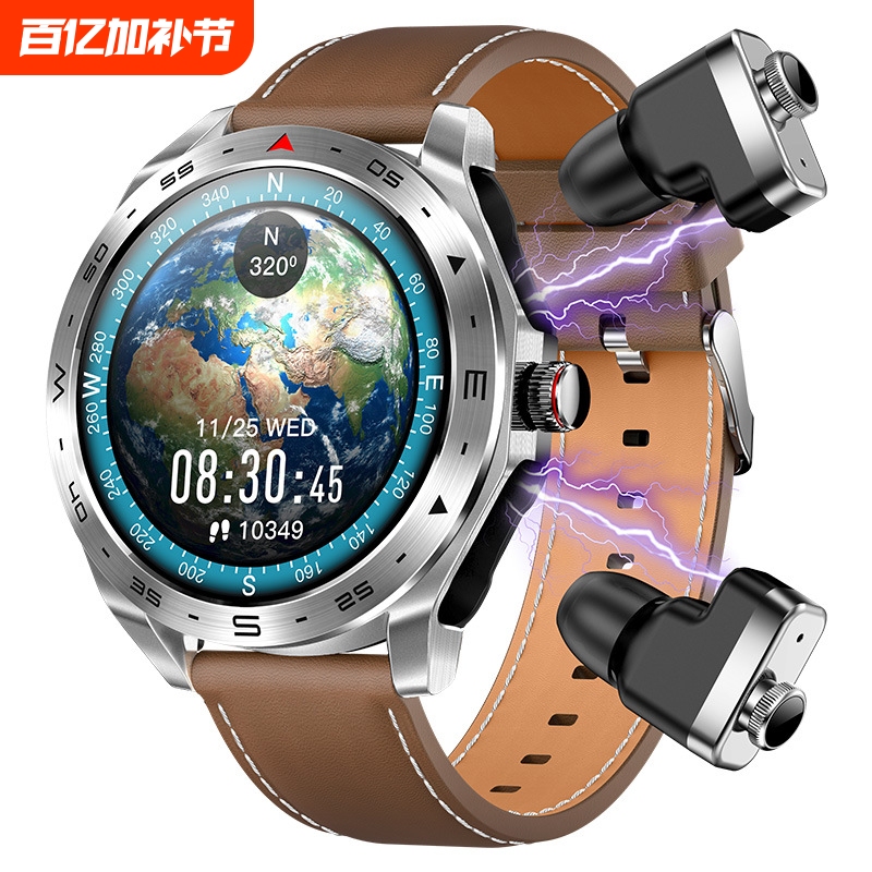 Xin Beyond Tws Dual Bluetooth Earphones Mp3 2-in-1 Dual Ear Monitoring Smart Bracelet Dial Telephone Adult Smart Watch