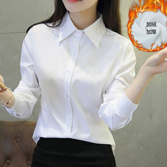 2023 new autumn and winter white shirt women's long-sleeved work clothes formal fit professional women's velvet shirt ol commuting