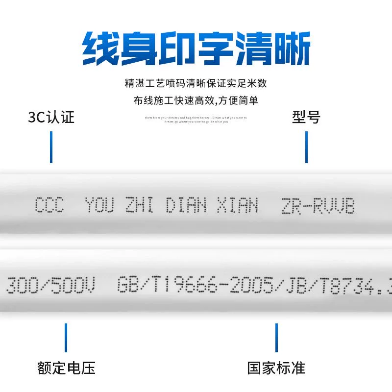 White travel waterproof power cable, scale 1:1