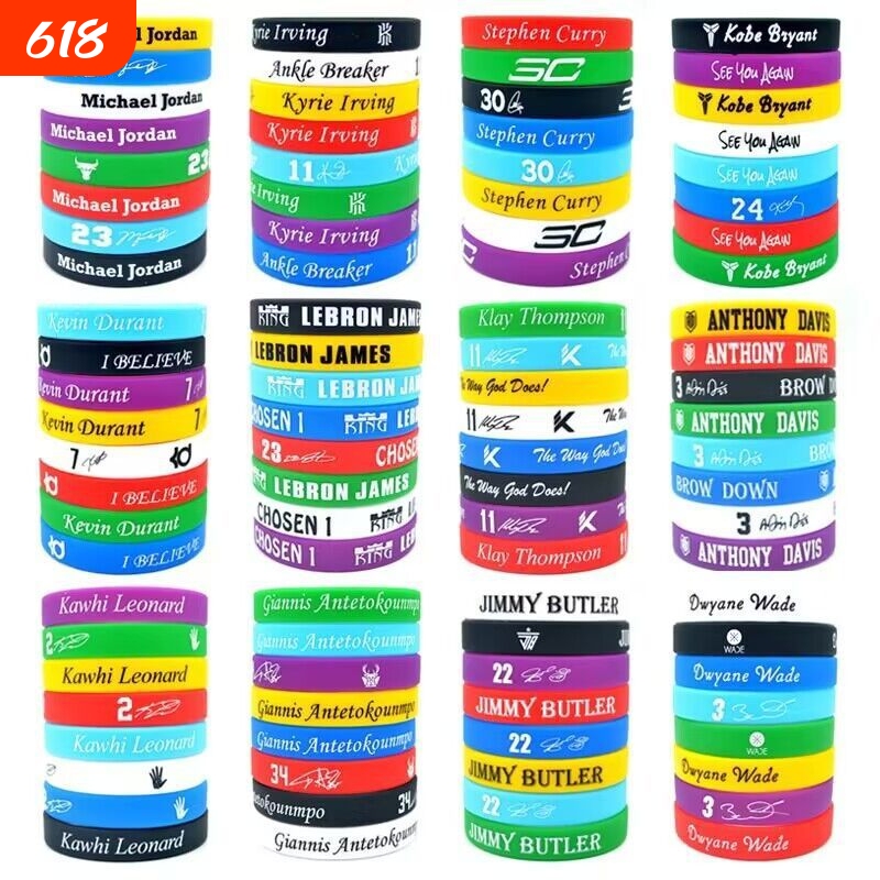 100 Mixed Packs of Value-For-Money Basketball Star Wristbands, Sports Silicone, Direct Sales from the Manufacturer, Wholesale