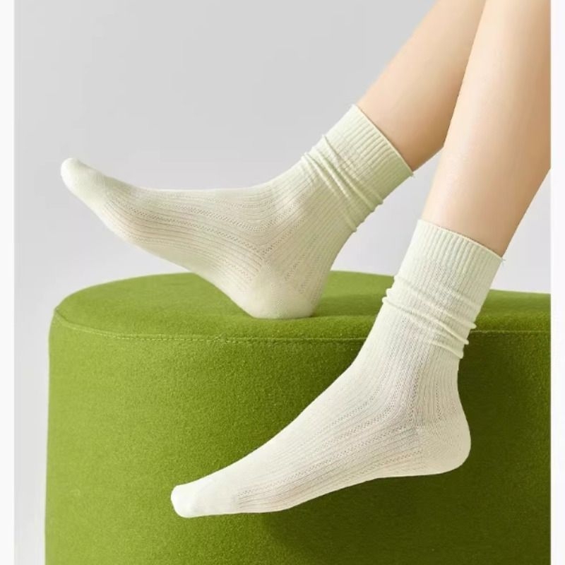 Silk Socks, Mid-Calf Socks, Multi-Color Solid Color Slouch Socks, Ins Japanese Style Versatile Cool Ice Socks