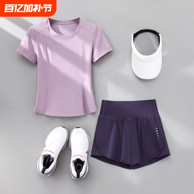 Plus-Size Running Set for Women, Morning Jog Outfit, Summer Quick-Dry Short-Sleeve Yoga Wear, Breathable Gym Slimming Sweat Suit