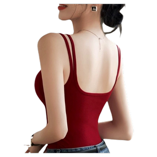 美背小吊带背心女2026夏带胸垫内衣文胸一体内搭红色上衣外穿白色