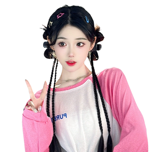 假发辫子女抓夹双马尾多巴胺毽子头蝴蝶结拳击麻花辫自然发型发丝