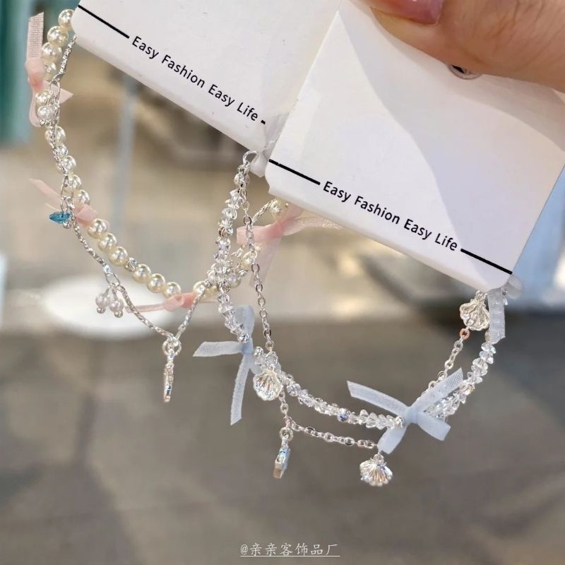 Sweetheart Party Ocean Shell Contrast Color Pink and Blue Double Layer Bracelet 2026 New Sweet Summer Design Hand Accessory Sweetheart Party Ocean Shell Contrast Color Pink and Blue Double Layer Bracelet 2026 New Sweet Summer Design Hand Accessory