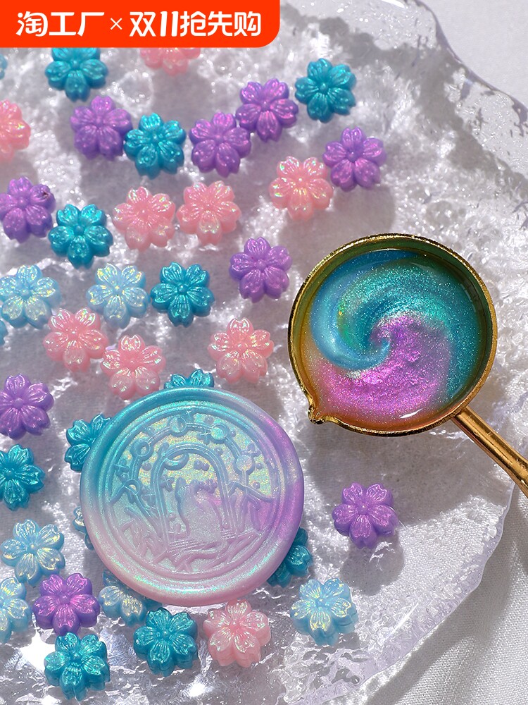 화재 페인트 왁스 입자 편광 색상 꽃 오로라 반짝이 금 분말 왁스 입자 화재 페인트 인감 재료 구리 헤드 스탬프 선물 포장 봉투 초대장 수제 DIY 인감 화성 진주 광택 왁스 기밀