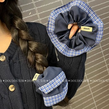 Denim blue plaid large intestine hair tie | thousands of people purchased more