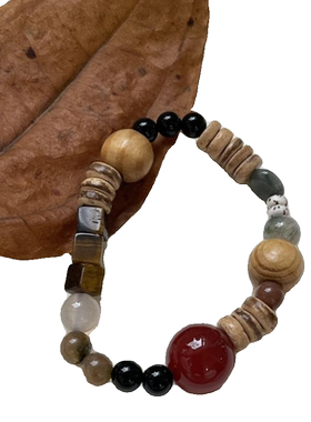 新款红色秋冬中式复古彩色串珠手链女小众叠戴手饰手串石头虎眼石