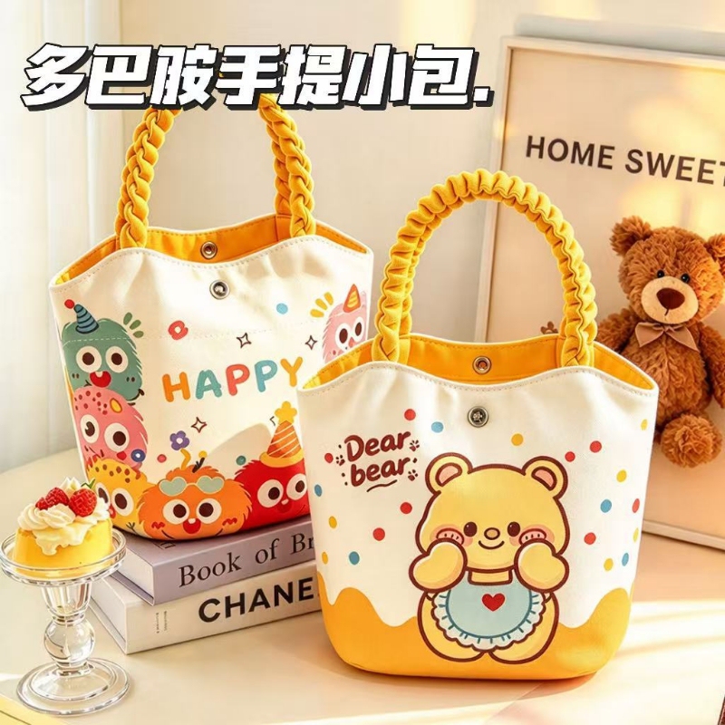 Dopamine Energy Handbag Cartoon Canvas Bucket Bag Cute Handbag for Girls Daily Commuting Bag Gift Bag