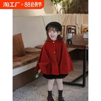 2024 new girls thin red cloak children autumn and winter new style shawl baby red coat