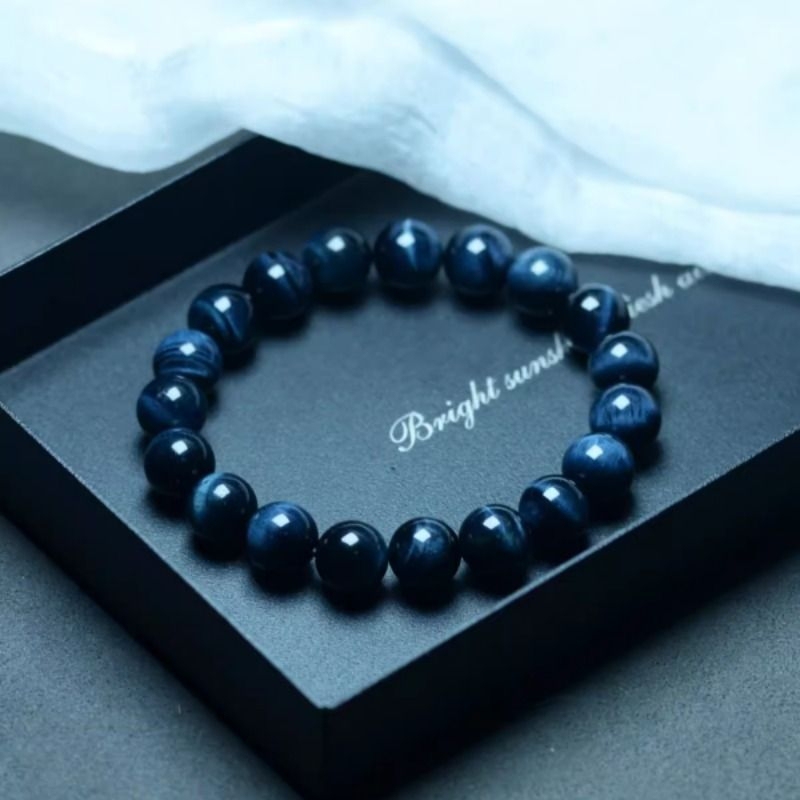 Natural Tiger Eye Stone Bracelet Single Strand for Men and Women, Tiger Eye Stone with Lightning Pattern, Cat's Eye Stone, Blue Tiger Eye, Niche Crystal Bracelet