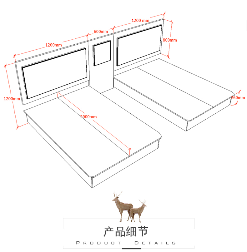 Khách sạn Tiêu chuẩn Phòng ngủ Bộ đầy đủ 1,2m đầu giường gói mềm tựa lưng khách sạn căn hộ mẫu phòng nội thất tùy chỉnh