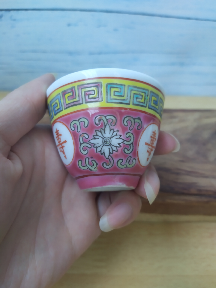七八十年代出口创汇时期粉彩花卉寿字杯茶杯茶具老瓷器老物件摆件