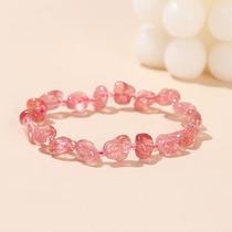 Natural strawberry crystal follow-up bracelet irregular gravel polished cute single circle bracelet for girls niche and high-end sense