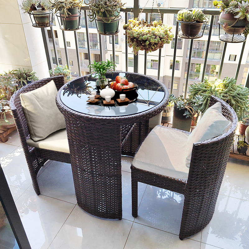 Balcony Tea Table And Chairs Combined Small Tea Table with Contained Net Red Tea Table Rattan set Three sets Courtyard Rattan Chairs Casual Tea Table-Taobao