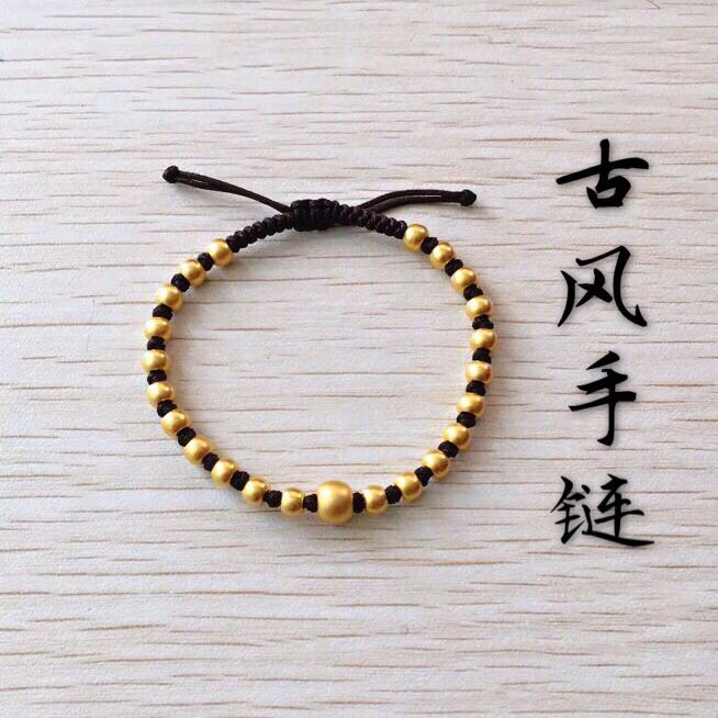 Retro series pure gold 999 pure gold 3D hard gold antique method 4mm gold beads hand-woven antique hand