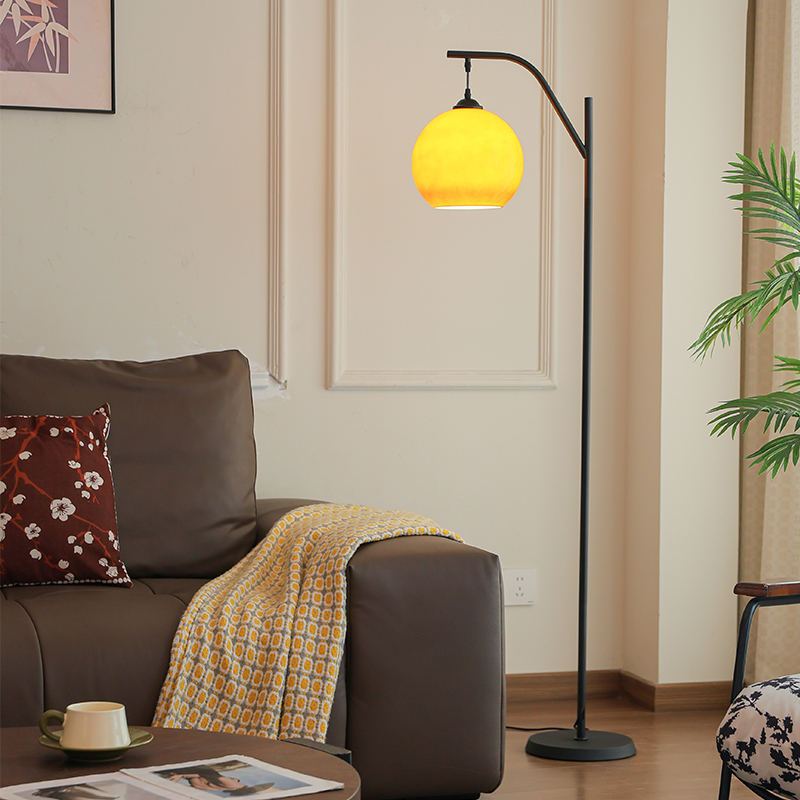 Fei Shijia (Brand Name) Antique-Style Wrought Iron Floor Lamp with Yellow Acrylic Lampshade for Bedroom, Cozy Living Room, Modern Minimalist Atmosphere Light Fei Shijia (Brand Name) Antique-Style Wrought Iron Floor Lamp with Yellow Acrylic Lampshade for Bedroom, Cozy Living Room, Modern Minimalist Atmosphere Light