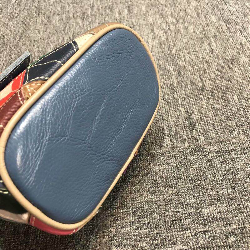 Bunter Eimerbeutel Aus Rindsleder Damen Schultertasche_voghion.com