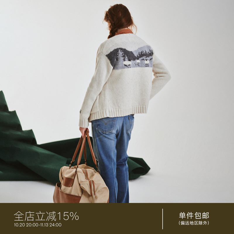 Juriho Souvenir | Mountain Pasture Lamb Stamp Landscape Jacquard Sweater Fruit Button Knitted Cardigan Juriho Souvenir | Mountain Pasture Lamb Stamp Landscape Jacquard Sweater Fruit Button Knitted Cardigan