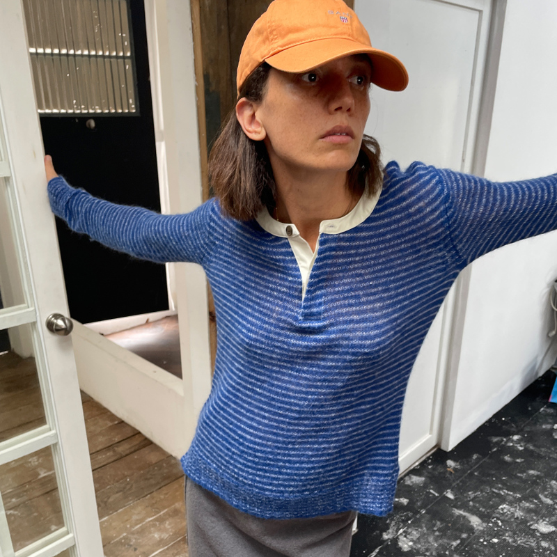 Juriho British Navy Striped Half-Button Mohair Merino Wool Sweater Juriho British Navy Striped Half-Button Mohair Merino Wool Sweater