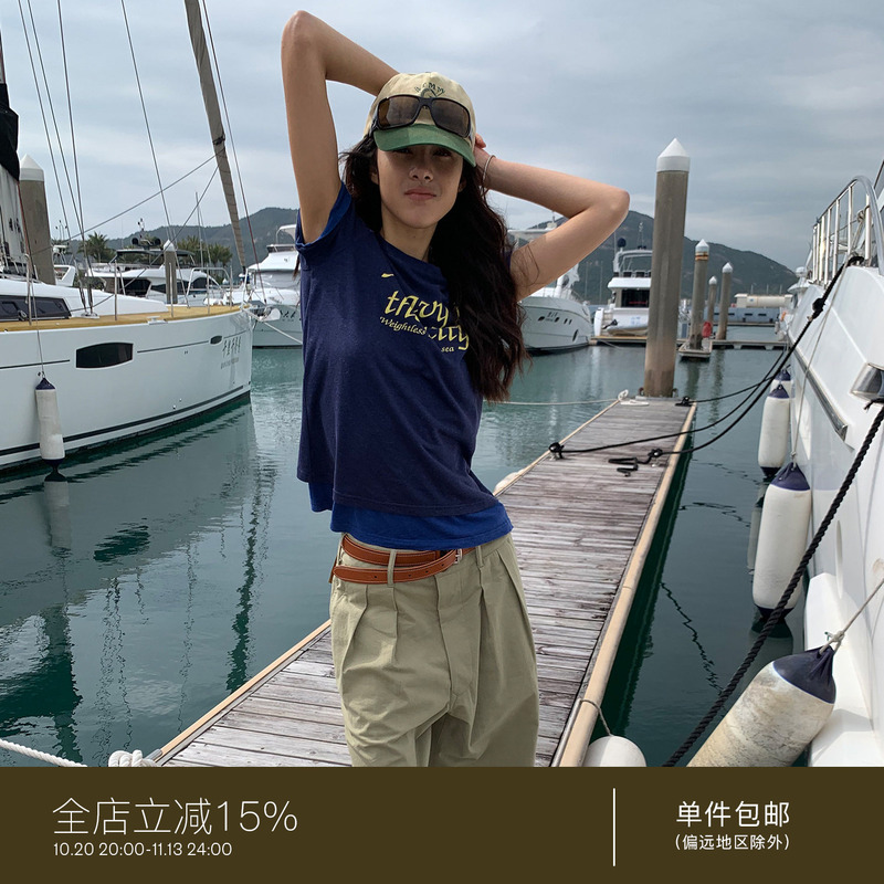 Juriho Island Barefoot Go-To Style Slogan Regular Shoulder Cotton Linen Breathable Letter Short Sleeve T-Shirt