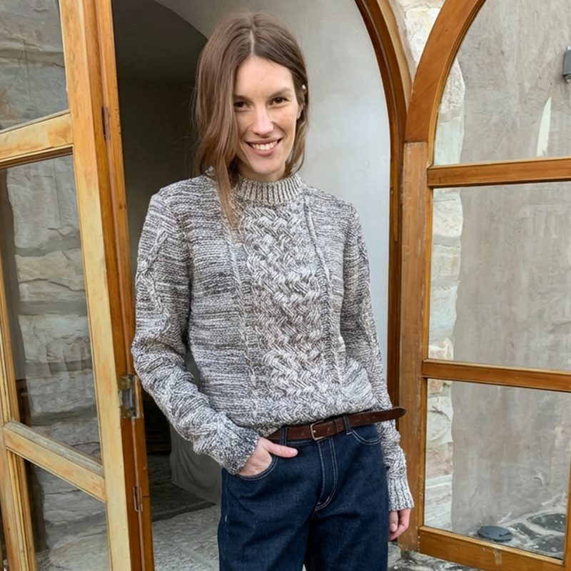Juriho Oldtown Christmas Celebration Classic Collegiate Cable-Knit Wool Blend Crew Neck Pullover Sweater