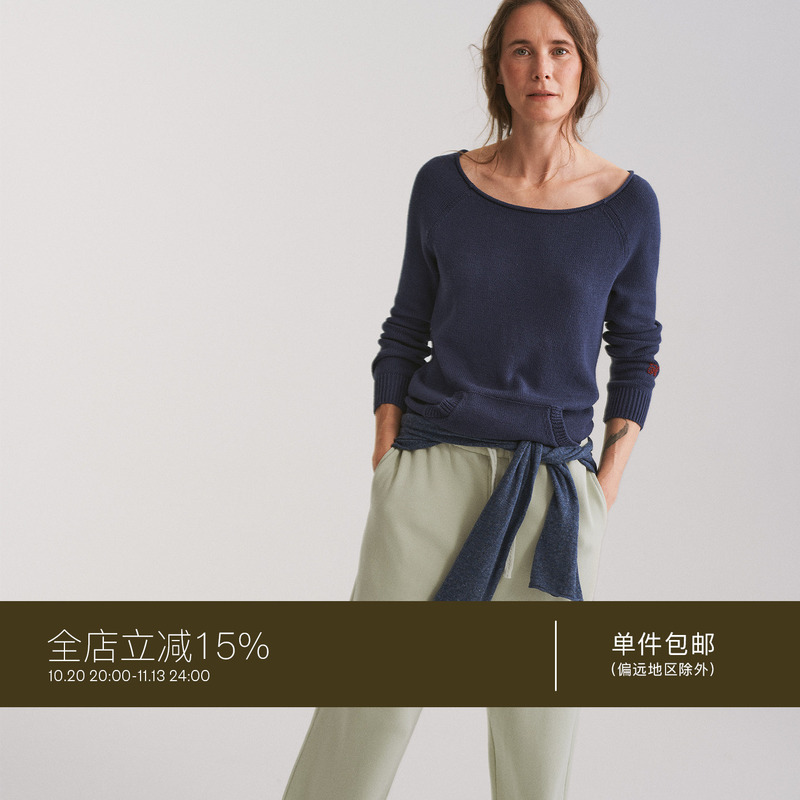 Juriho Roots and Buds | Wool and Cotton Blend Off-Shoulder Pullover Knit Sweater with Kangaroo Pocket Juriho Roots and Buds | Wool and Cotton Blend Off-Shoulder Pullover Knit Sweater with Kangaroo Pocket