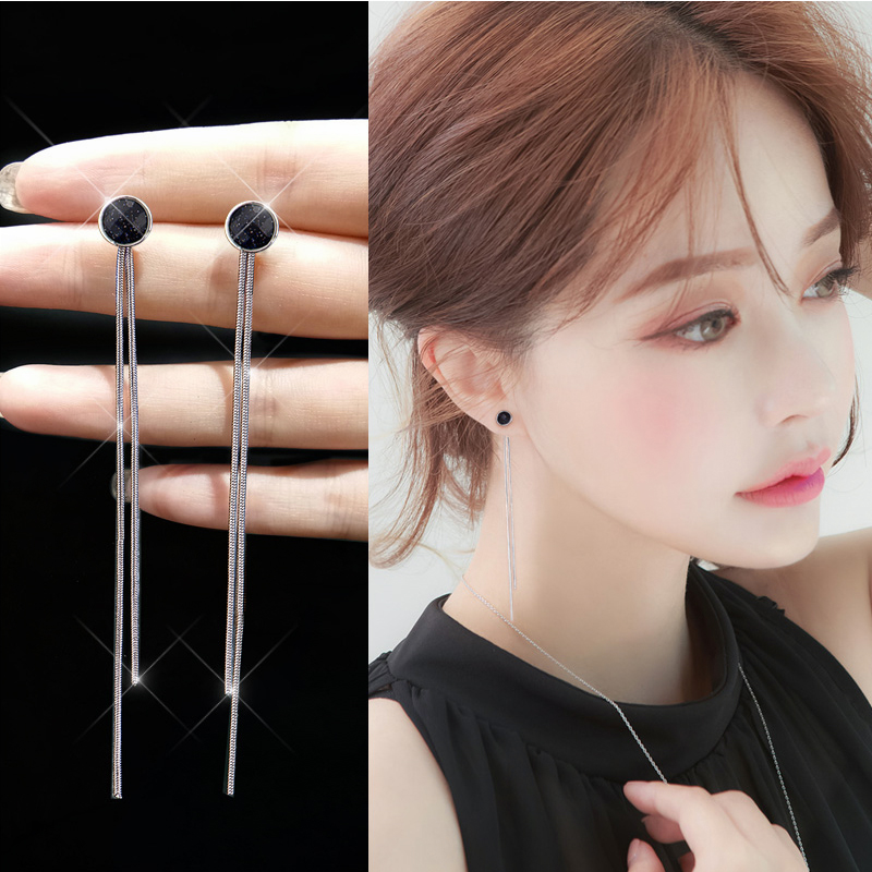 2021 earrings female Korean netizen temperament personality sterling new long tassel earrings EAR thread tide