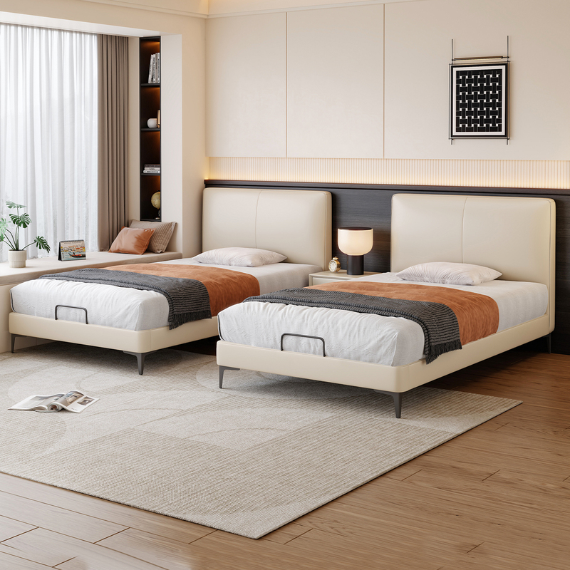 Family Bed for Four, Children's Room, Small Apartment, Leather Bed, Ultra-Thin Headboard, Bed for a Family with Two Children Family Bed for Four, Children's Room, Small Apartment, Leather Bed, Ultra-Thin Headboard, Bed for a Family with Two Children