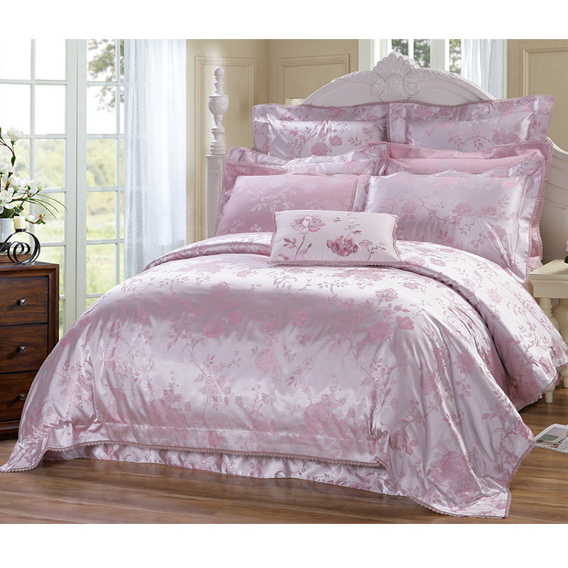 Gold number Epic family brocade cotton linen Modale all-cotton pure cotton silk Aloe Cotton Pink Light Extravagant with four sets of beds-Taobao