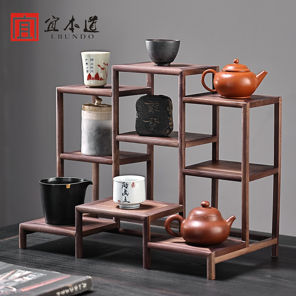 Yibendao solid wood Bogu rack tea set tea cup storage rack display rack storage shelf purple sand pot display rack Duobao