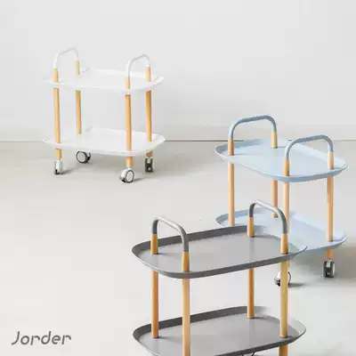 Nordic ins creative small coffee table Solid wood double-layer storage beauty salon multi-function trolley dining car storage table rack