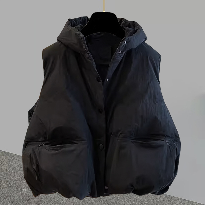 2025 Autumn/Winter New Japanese Style High-End Sleeveless Hooded Cotton Vest Unisex Loose Outdoor Wear