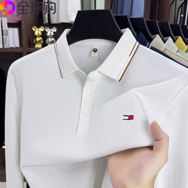 American Brand Authentic Tomny Tommy Long-Sleeve T-Shirt for Men, Autumn Mulberry Silk Polo Shirt, Casual Oversized Top